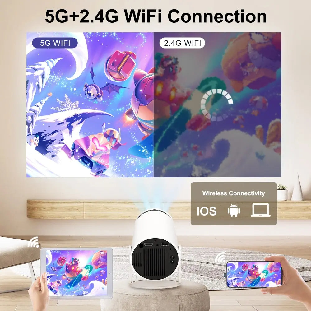 HY300 Mini Projector – Android 11, WiFi 6, Bluetooth 5.0